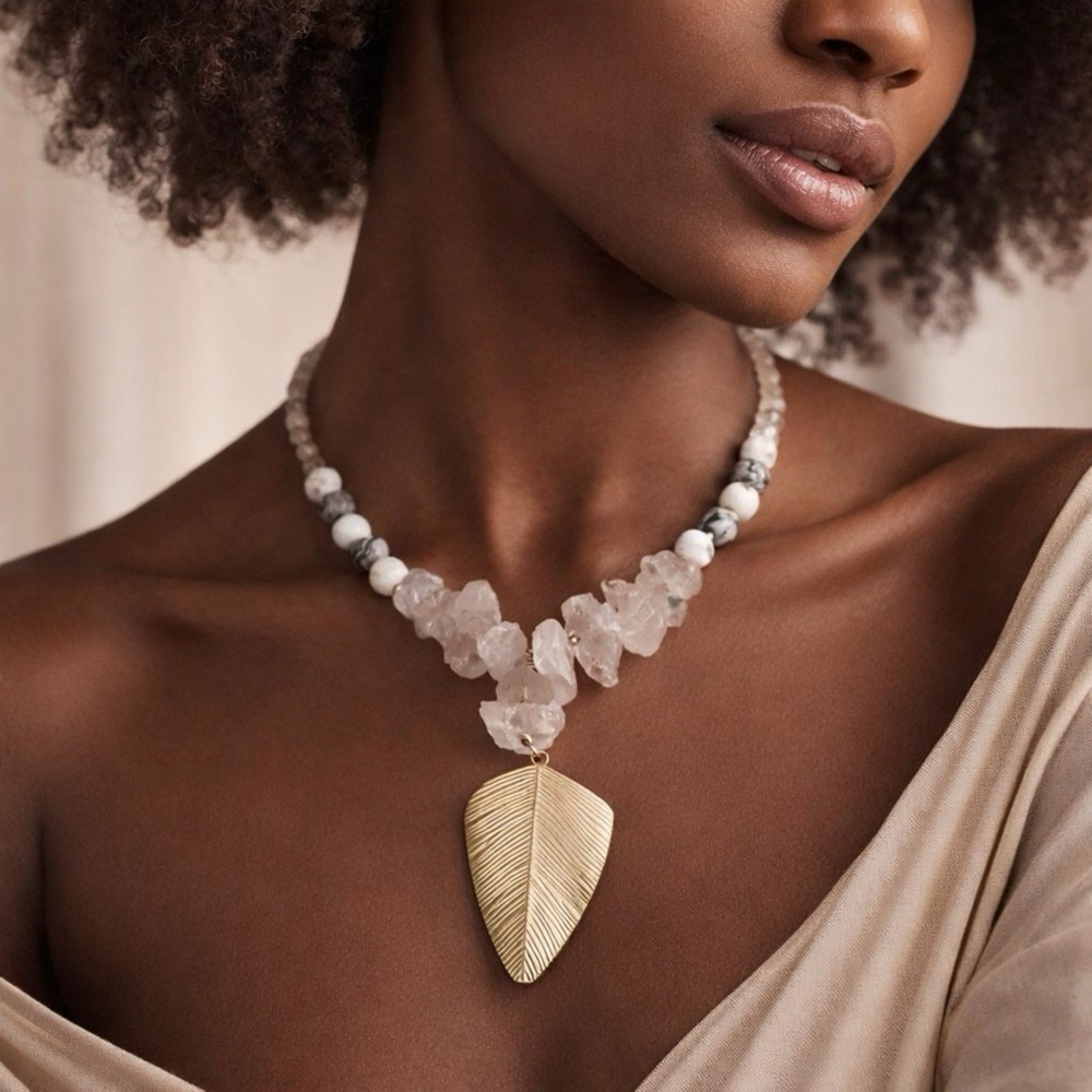 TERRA GEMMS Vault Series White Quartz Nugget Picasso Jasper Collectible Necklace